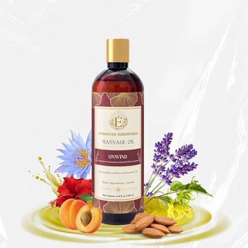 Unwind Massage Oil with Rosehip,Apricot & Vitamin E by |Scented with Pure Essential Oils only|Silky,Relaxing & Nourishing|Ideal for Date Nights|200ml (6.76 fl oz) by EnhancedEssentials