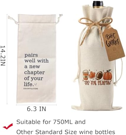 1Pcs Tis the Season Fall Wine Bag Fall Thanksgiving Gifts for Women Men Thanksful Gifts Wine Bag, with 1Pcs Kraft Blessing Cards and natural jute rope - Image 2