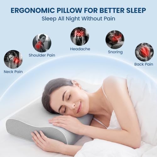 Memory Foam Pillow with Cooling Cover, Adjustable Cervical Neck Pillow, for Side, Back & Stomach Sleepers, Non-Sagging Neck Support Pillow, for Neck and Shoulder Pain Relief, Standard(Grey) - Image 2