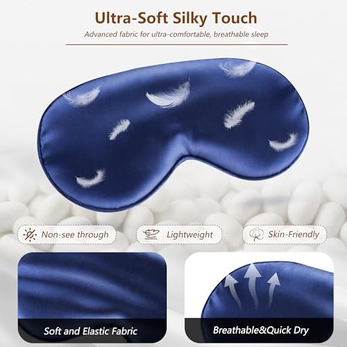 Sleep Mask Silk Eye Mask for Men Sleeping Mask, Adjustable Elastic Strap for Night Shading Sleep Mask, Soft and Comfortable for Both Men and Women (Dark Blue, 2 Packs) - Image 4