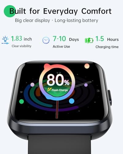 Smart Watches for Women Men, 1.83" HD Alexa Smart Watch for Android & iPhones (Calls/SMS/Reminders), Fitness Watch with Heart Rate Monitor, Sleep/Step Count Tracker, 120+ Sport Modes Pedometer Watch - Image 5