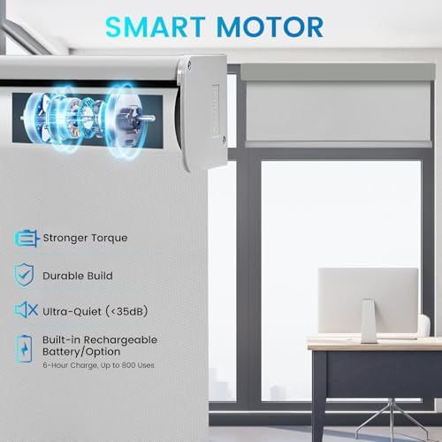 Motorized 100% Blackout Roller Shades – Custom Smart Blinds with Remote Control, Rechargeable Battery or Plug-in Motor, Tuya WiFi Optional, Home & Office Automatic Window Shades (Gray/CH9393) - Image 3