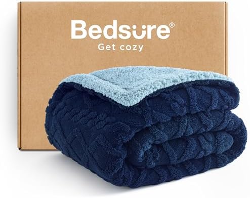 Bedsure Gentlesoft Sherpa Fleece Blanket Twin Size for Bed - Fluffy & Cozy Cable Jacquard Tufted for Women Gift, Thick and Warm Christmas Blanket for Winter, Navy, 60x80 Inches by Unknown