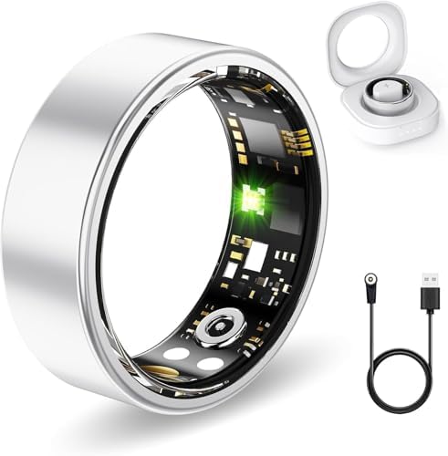 Smart Rings for Women Men, Fitness Ring with Heart Rate, Blood Oxygen, HRV, Stress, Sleep Tracker, Step Tracker, No Subscription Fee, lP68 Waterproof Smart Ring for iPhone & Android (Silver, 10#) by Unknown
