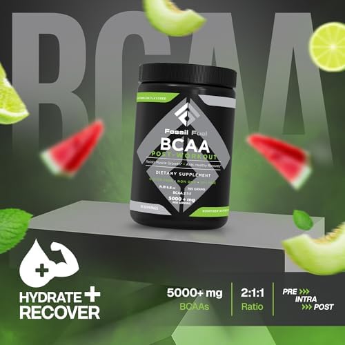 Fossil Fuel Sugar-Free BCAA Powder – Post-Workout Muscle Recovery with BCAAs, Glutamine, Vitamin B6, Amino Acids, Endurance & Hydration, Honeydew Watermelon (30 Servings) - Image 6