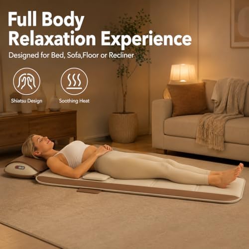 Full Body Massage Mat with Shiatsu Neck Massage Pillow, Heated Relaxation Pad with Lumbar Support, Foldable Massage Mattress with Vibration for Bed, Sofa, Floor or Recliner, Gift for Dad/Mom/Friends - Image 2