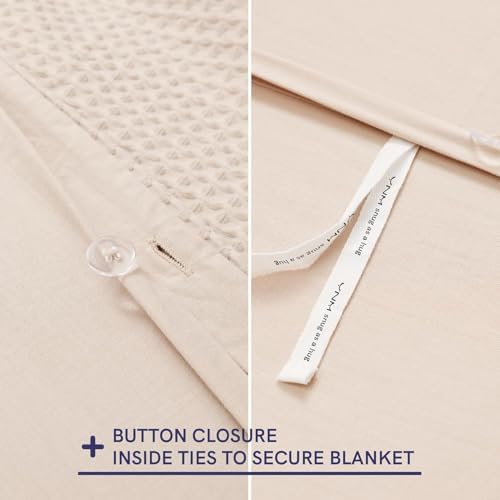 YnM Cotton Waffle Weave Duvet Cover for Weighted Blankets with 16 Strings (Oatmeal,80''x87'') - Image 3
