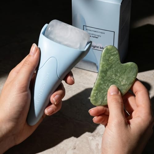 ROSELYNBOUTIQUE Ice Roller for Face & Gua Sha Facial Tools - Wrinkles Fine Lines Puffiness Stick Massager Facial Skin Care Tools Self Care Gifts for Men Women (Light Blue) - Image 2