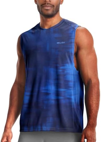 Men's Sleeveless Swim Shirts Quick Dry Moisture Wicking Gym Shirts Breathable Workout & Beach by WELIGU