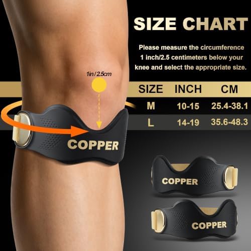 Copper Patellar Tendon Support Knee Strap for Men & Women (2 Pack, Size M) - Image 2