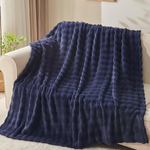 NEWCOSPLAY 3D Bubble Flannel Throw Blanket for Couch Dark Navy, 50"×60" - Image 2