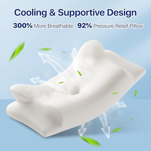 Memory Foam Neck Pillow - Ergonomic Contour Cervical Neck Pillow for Side Back Stomach Sleepers, 2-in-1 Orthopedic Neck Support Pillow with Cooling Pillowcase - Image 3