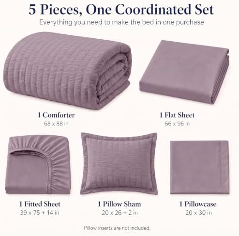 CozyLux Twin Comforter Set, 5 Pieces Dusty Purple Seersucker Bed in a Bag - Image 2