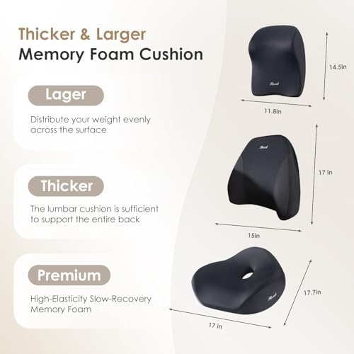 FLORICH Car Seat Cushion & Lumbar Support Pillow & Car Neck Pillow for Driver Car Office Chair, Ergonomic Memory Foam Car Cushion & Back Support Pillow for Sciatica Pain Relief - Black - Image 2