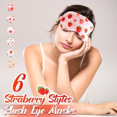 Cuffbow 6 Pack Fuzzy Sleep Masks Plush Eye Mask,Strawberry,Pink - Image 4