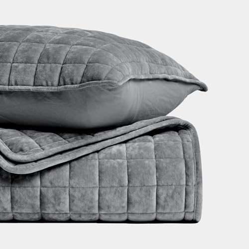 RECYCO Channel Box Stitch Velvet Quilt Set Twin/Twin XL Size, Charcoal Gray - Image 5