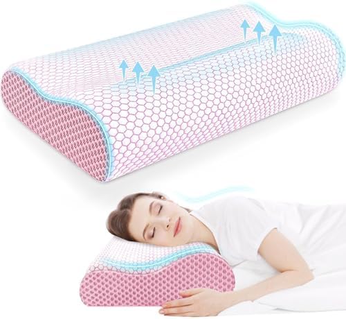 Neck Pillow for Sleeping, Ergonomic Cervical Bed Pillow, Pink Standard Size by CloudBliss