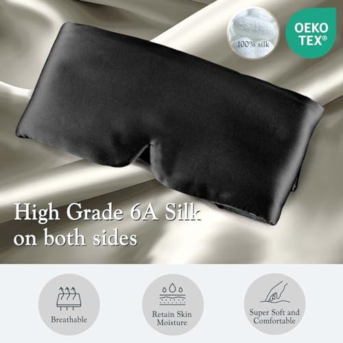 Nature Silk Sleeping Mask Soft Featherweight Eye Mask Large Wrap-Around Blindfold with Adjustable Velcro Blackout for Wild Sleeper Nose Cut (Black) - Image 5