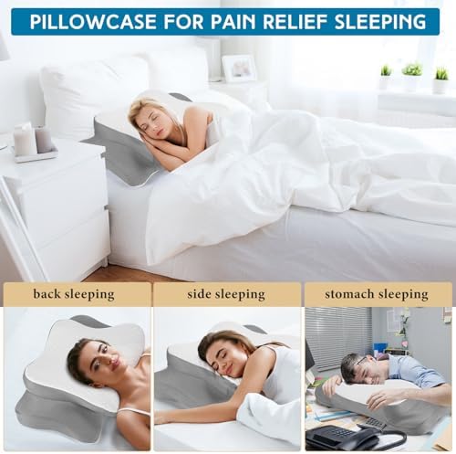 HunnmingRe Pillow Case for Cervical Neck, Light Gray, White, Standard Size - Image 5