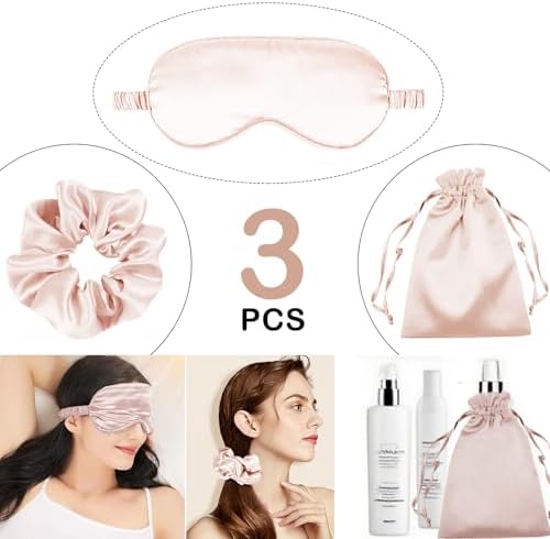 3Pcs Satin Eye Mask Silk Sleep Masks Set Silky Blindfold Eyeshade Blackout Eyes Cover Pouches Bag Scrunchy Wedding Gift - Image 2