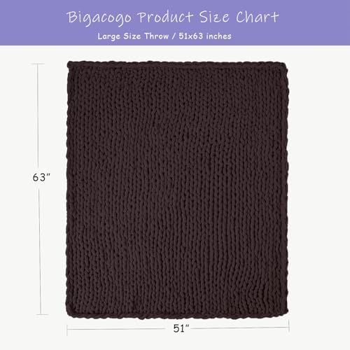 Bigacogo Chunky Knit Throw Blanket for Couch, 51x63 inches, Chocolate - Image 2