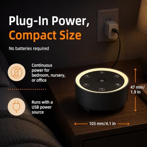 Kipcush White Noise Machine for Sleeping, Baby & Adults, High-Fidelity Non-Looping Sounds, Sleep Sound Machine with Dimmable Night Light, USB Powered, Memory Function, Home, Nursery & Travel - Image 6