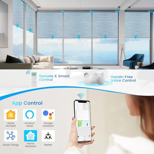 Motorized 100% Blackout Roller Shades – Custom Smart Blinds with Remote Control, Rechargeable Battery or Plug-in Motor, Tuya WiFi Optional, Home & Office Automatic Window Shades (Ash Blue/CH94210) - Image 2