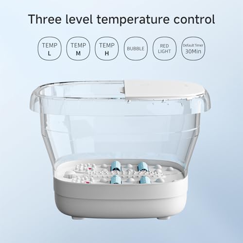 Collapsible Foot Spa Massage with Water and Electricity Separation System,Foot Bath with Three Level Temperature Control,Bubble,Remote,Red Light,Timer,and Four Set Non-Electric Massage Rolls - Image 4