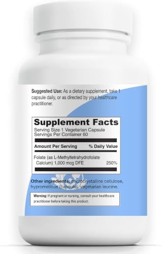 Active Folate 5-MTHF - Methylfolate 1000mcg, 60 Capsules - Image 3