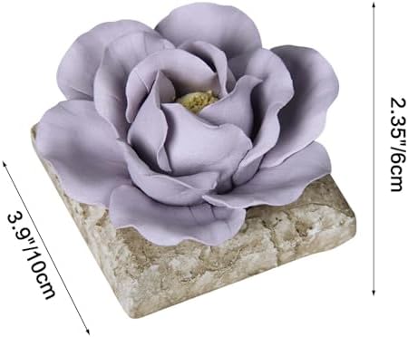 Ceramic Passive Essential Oil Diffuser, Aesthetic Desktop Handmade Flower & Concrete Base, Porcelain Aromatherapy Oils Diffuser for Home, Office, Yoga, Spa Room (Purple Peony) - Image 6