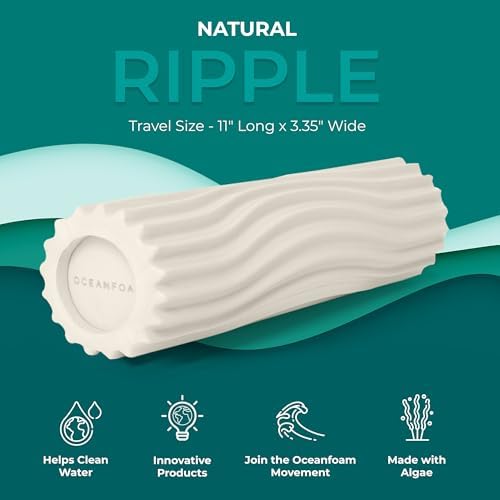 Oceanfoam Ripple Travel Foam Roller (11" x 3.35") Firm Mini Foam Roller for Physical Therapy, Deep Tissue Massage, Back Pain - High Density, Ergonomic Wave Textured - Yoga, Pilates, Exercise (Natural) - Image 3