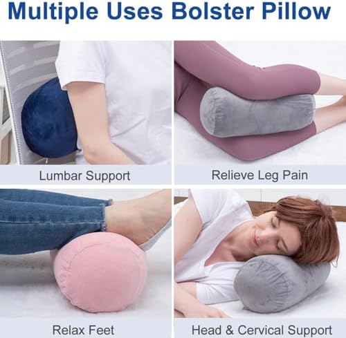1 MIDDLE ONE Bolster Pillow with Removable Velvet Cover, Round Cylinder Neck Roll Pillow for Head, Back, Leg Support, Decorative Bed and Couch Pillow 16 x 6 Inches (Blue) - Image 4