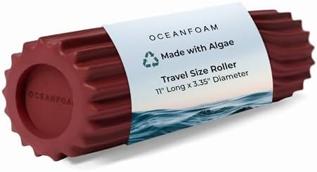 Oceanfoam Ripple Travel Foam Roller (11" x 3.35") Firm Mini Foam Roller for Physical Therapy, Deep Tissue Massage, Back Pain - High Density, Ergonomic Wave Textured - Yoga, Pilates, Exercise (Maroon) by Oceanfoam