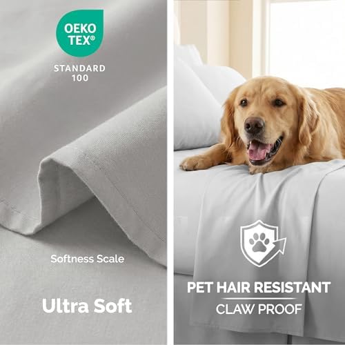 Oversized Queen Flat Sheets Only 2 Pack Set Wrinkle Free 90x102 Light Grey - Image 4