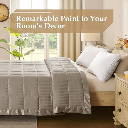 downluxe Queen Size Blanket with Satin Trim, Lightweight Down Alternative Blankets Queen Size for All Season, Machine Washable (Sand, 90x90 Inch) - Image 3