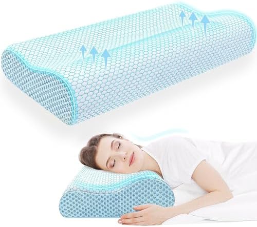 Neck Pillow for Sleeping, Ergonomic Cervical Bed Pillow, Blue Queen Size by CloudBliss