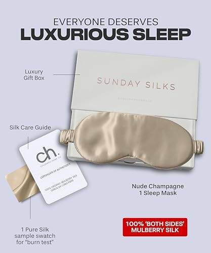 SUNDAYSILKS™ Exclusive Mulberry Silk Sleep Mask | Soft Eye Covers, Blackout Sleeping Mask for Women & Men | Silk Eye Mask for Sleep, Travel, and Relaxation | Antifaz para Dormir [Nude Champagne] - Image 4