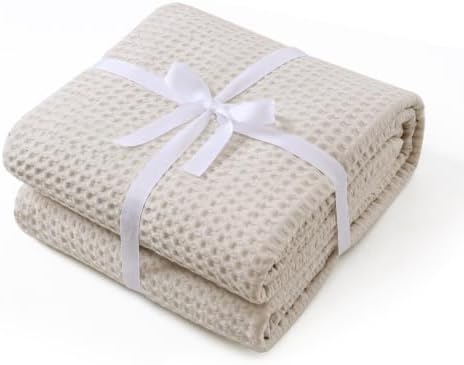 100% Egyptian Cotton Waffle Weave Throw Blanket for Bed Couch Sofa Home Decor, Soft Lightweight Bed & Couch Blanket for All Seasons (Light Khaki - Throw Size - 50 * 60") by ZaizaiHome