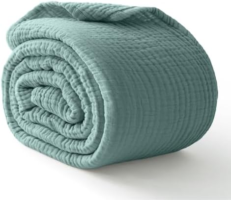 100% Cotton Muslin Blanket Twin XL 66" x 90", Breathable and Cooling Bed Blankets, Soft Boho Bedspread, Gauze Bedding for Adults All Season, Turquoise, Teal by Kozyhvn