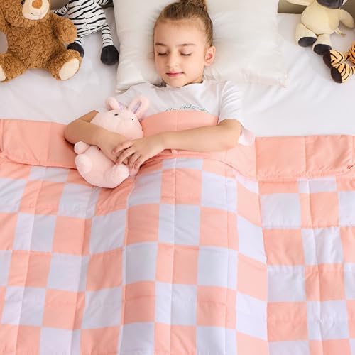 yescool Pink Checkered Weighted Blanket 10 Pounds Plaid Weighted Throw Blanket, Twin Heavy Blanket for Sleeping, Tartan Bed Throw Blanket Gifts for 80-110lbs, 48"x72" by yescool