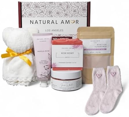 Natural Amor Relaxing Rose Spa Gifts for Women,Luxurious Bath Gift for her, 6pc Bath & Body Gift by NATURALAMORLOSANGELES