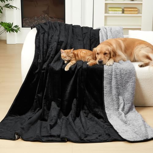 Tisancy King Size Waterproof Blanket for Bed Couch, 82'' x 82'' Double Side Leakproof Reversible Sherpa Flannel Fleece 3-Layer Lightweight Blanket, Absorbs 80oz(Black/Gray), Machine Washable - Image 5