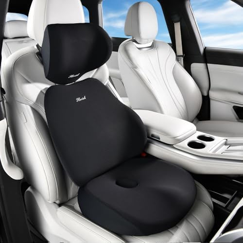 FLORICH Car Seat Cushion & Lumbar Support Pillow & Car Neck Pillow, Ergonomic Memory Foam Driving Seat Cushions for Back & Sciatica Pain Relief, Non-Slip Cushion for Car, Office Chair,Wheelchair-Black by FLORICH