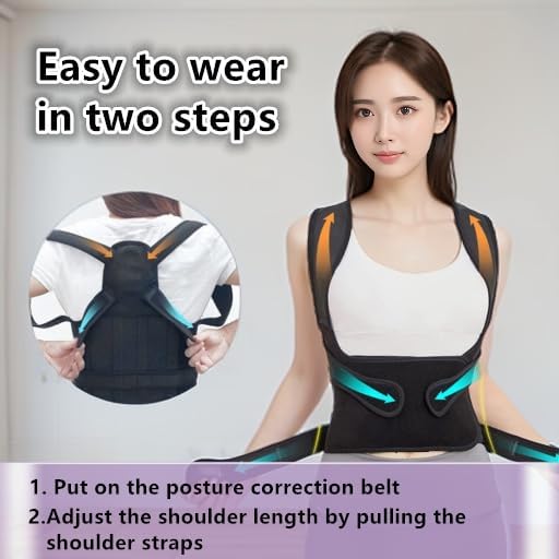 Back Brace for Women and Men,Shoulder Straightener,Back straightener,Adjustable Posture Corrector Suitable for Upper and Lower Back Pain Relief-Scoliosis,Hunchback,Spine Corrector（Black，S） - Image 5