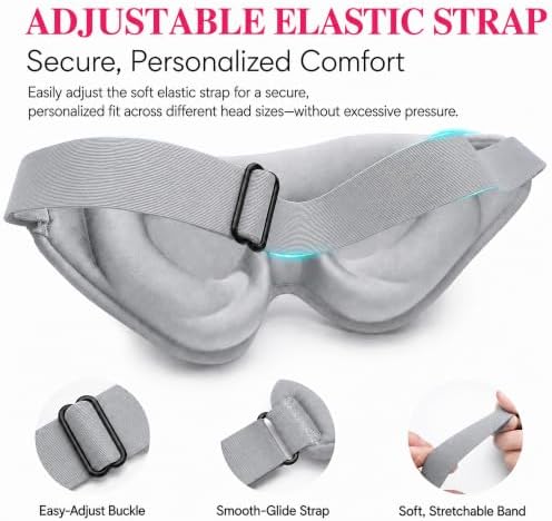 100% Blackout Adjustable Eye Mask Moisture Goggles – Soft & Comfortable Reusable 3D Sleeping Mask – Ideal for Travel (Silver Gray) - Image 2