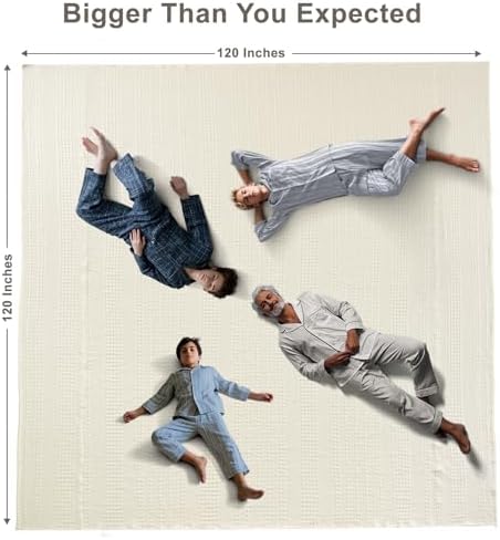 PHF Lightweight 100% Cotton Waffle Blanket, Oversized King, Ivory - Image 6