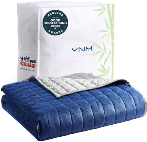 YnM Cooling Weighted Blanket for Adults, Cooling & Cozy Velvet Dual-Sided, 25lbs Heavy Bed Throw for One Person of 240lbs, Four Seasons Use (60x80 Inches, Queen Bed, Blue/Grey) by YNM