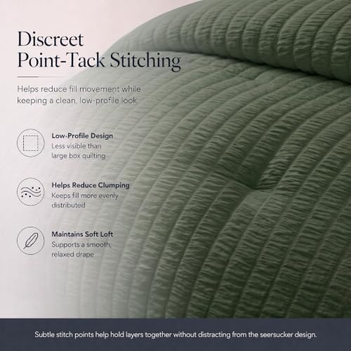 CozyLux Queen Comforter Set, 7 Pieces Dark Green Seersucker Bed in a Bag - Image 4