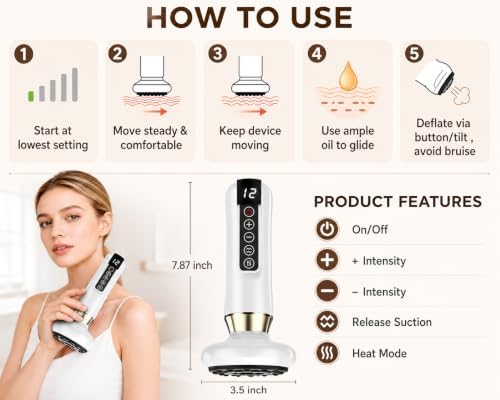Lymphatic Drainage Massager Electric Cupping Massager with Heat Vibration and Red Light, 12 Level Suction Body Massager for Legs Arms Waist Abdomen, Rechargeable Cellulite Massage Tool for Home Use - Image 6