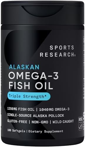 Sports Research® Omega-3 Fish Oil 1250mg from Wild Alaska Pollock,180 Count by SportsResearch